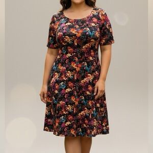Cottagecore Boho Multicolor Floral Midi Scuba Dress by Gabbye Skye - Size 20